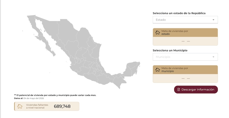 Viviendas faltantes a nivel nacional de Vivienda para el Bienestar