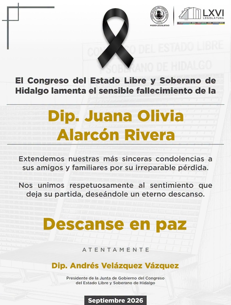 Esquela de Juana Olivia Alarcón Rivera