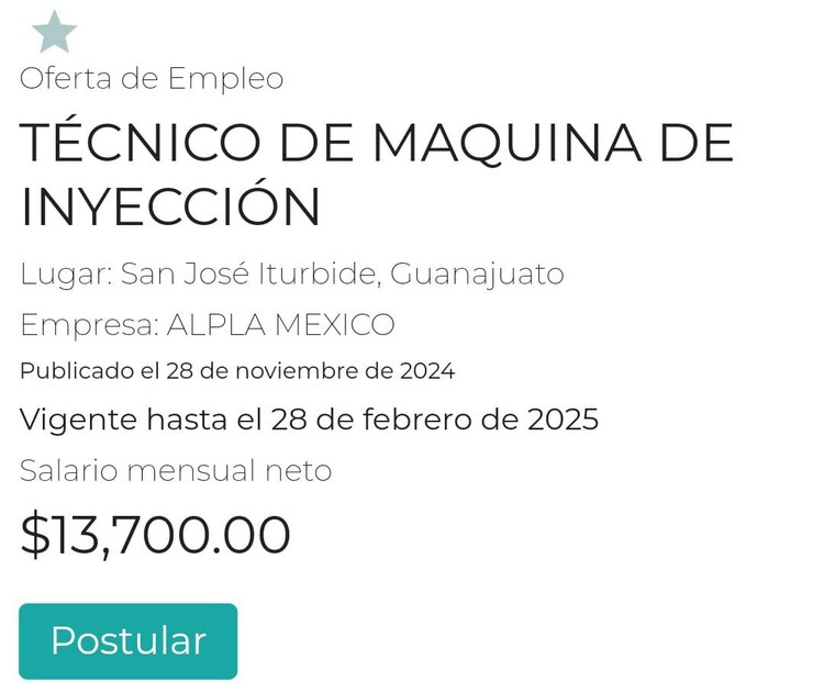 La vacante de empleo se encuentra en el Portal del Empleo del Gobierno de México.