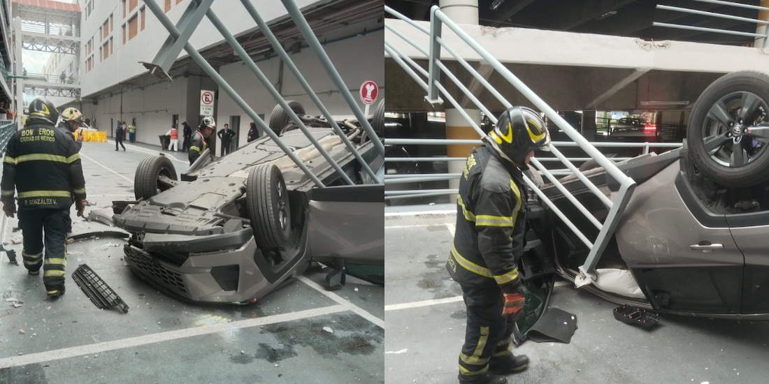 Automóvil cae de segundo piso de plaza en Coapa