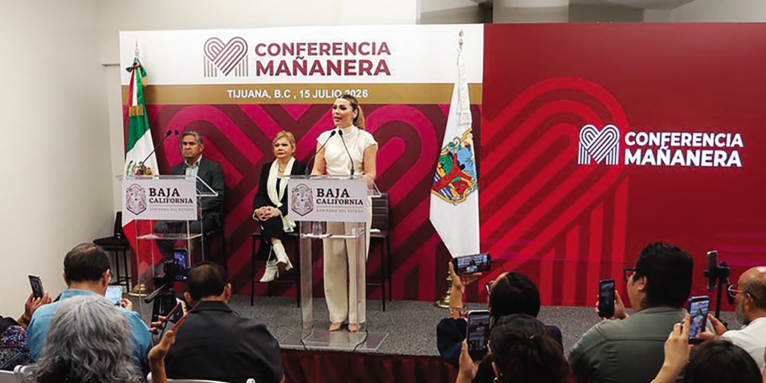 Conferencia mañanera de la mandataria estatal, ayer, en el municipio de Tijuana.