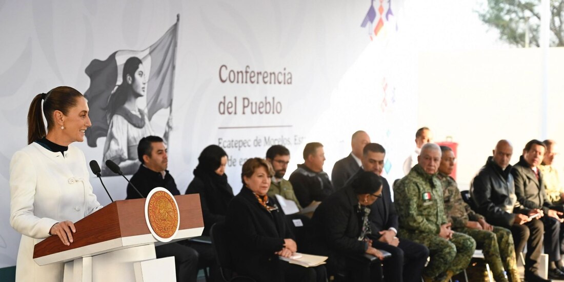 La presidenta Claudia Sheinbaum, durante la conferencia matutina en Ecatepec, Estado de México.