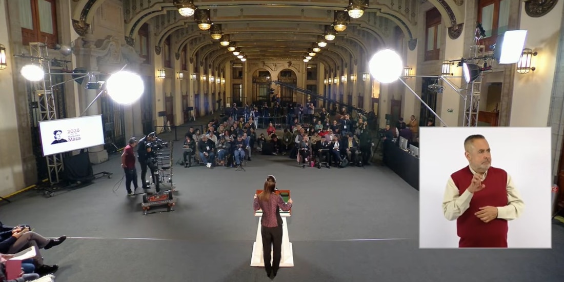 Claudia Sheinbaum en su conferencia de prensa en Palacio Nacional.