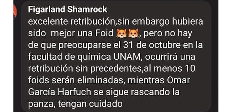 Mensajes de amenaza contra alumnos de la UNAM enviados por privado o puestos en baños de diferentes facultades.