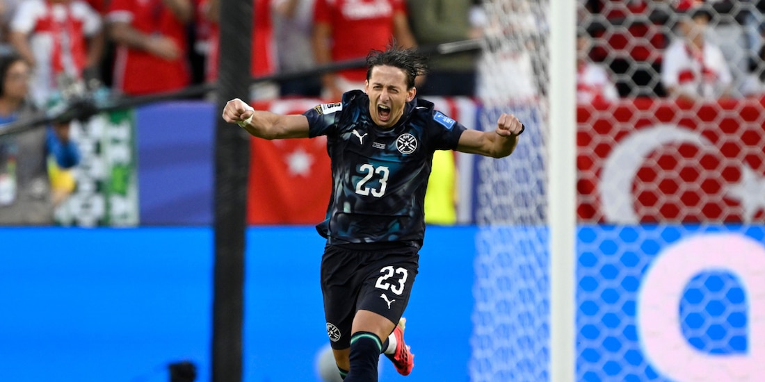Matías Galarza festeja su tempranero gol en el Paraguay vs Turquía del Mundial 2026.