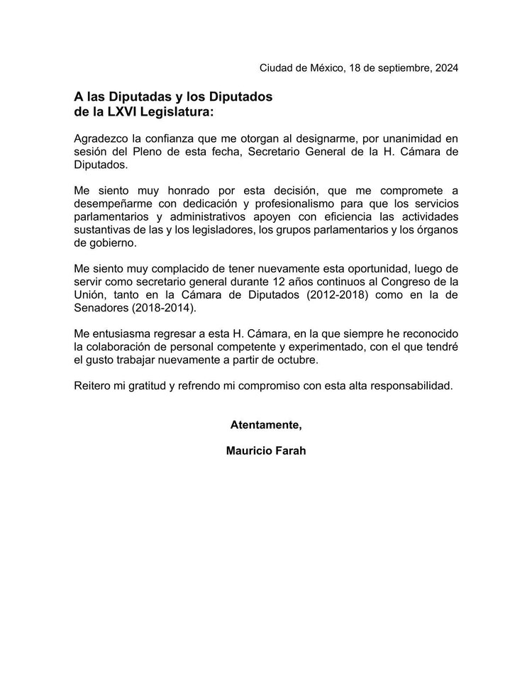 Mauricio Farah agradeció la confianza de los legisladores.