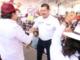 Alejandro Armenta, candidato a la gubernatura de Puebla, destaca la unidad de la Megacoalición en San Pedro Cholula.