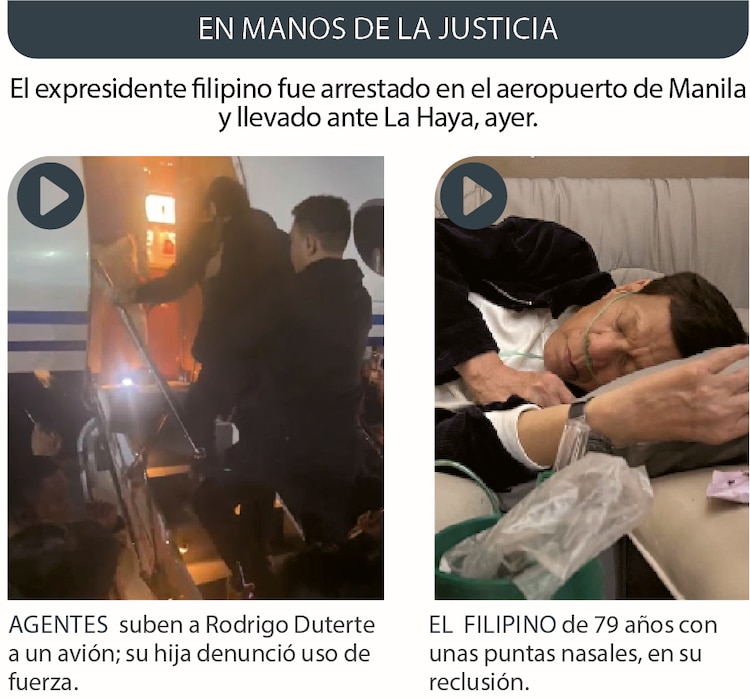 El expresidente filipino fue arrestado en el aeropuerto de Manila y llevado ante La Haya, ayer.
