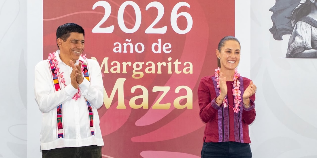 A la derecha, la Presidenta Claudia Sheinbaum; a la izquierda, el gobernador Salomón Jara.
