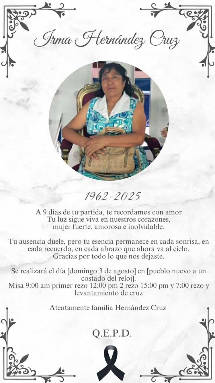 Convocan a misa por Irma Hernández.