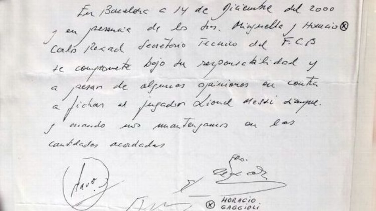 La carta que el Barcelona hizo para fichar a Lionel Messi ante la presión de Jorge Messi.