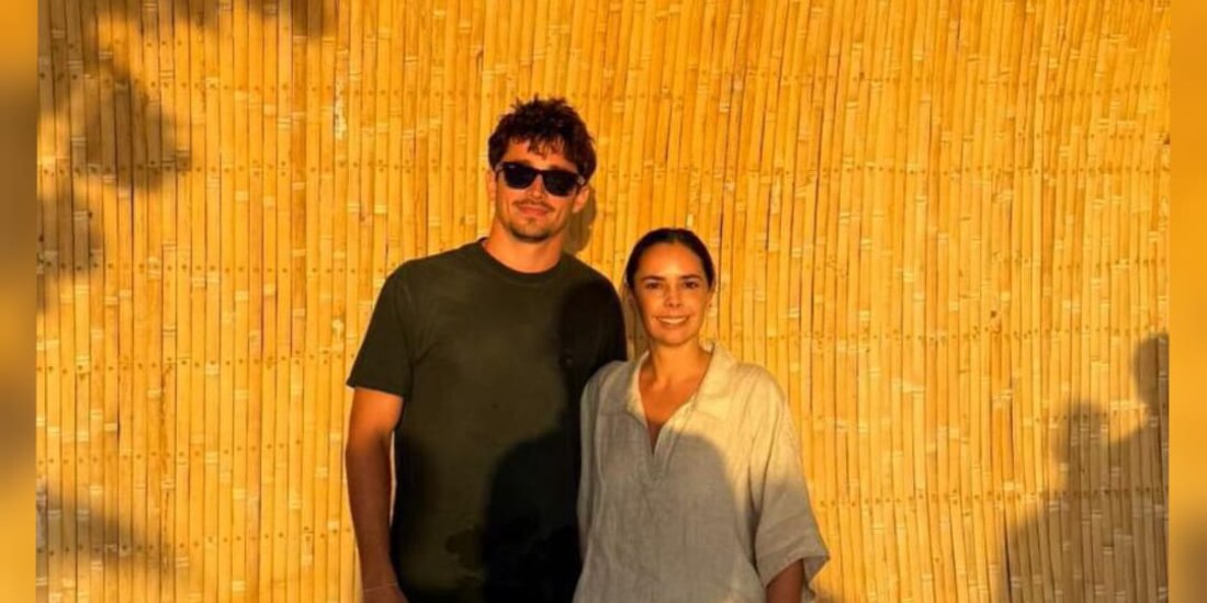 En la imagen, Ana Paty Peralta junto al piloto de la Fórmula 1, Charles Leclerc.