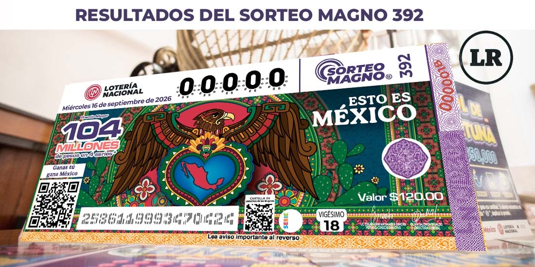 Resultados del Sorteo Magno 392 del 16 de septiembre de 2026 de Lotería Nacional.