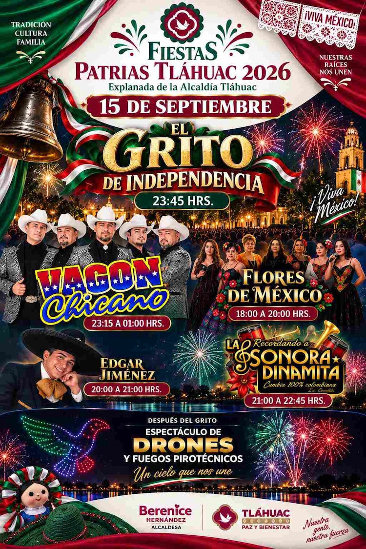 Vagón Chicano y La Sonora Dinamita armarán un fiestón inolvidable en el corazón de Tláhuac este 15 de septiembre.