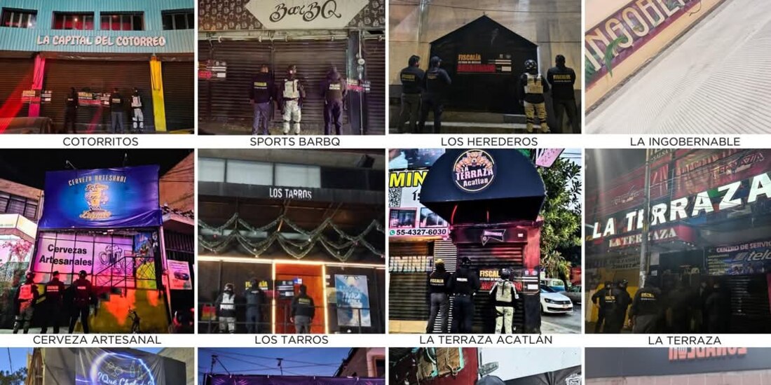 Los establecimientos asegurados durante la madrugada de ayer, en imagen difundida por la Fiscalía General del Estado de México.