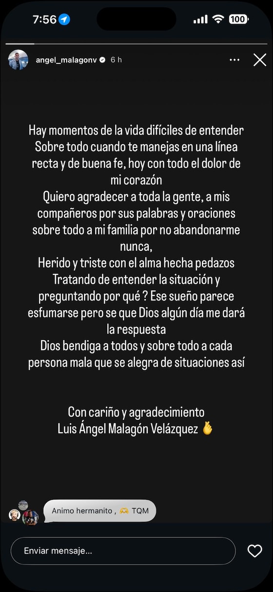 Luis Ángel Malagón publicó esta carta en sus redes sociales.