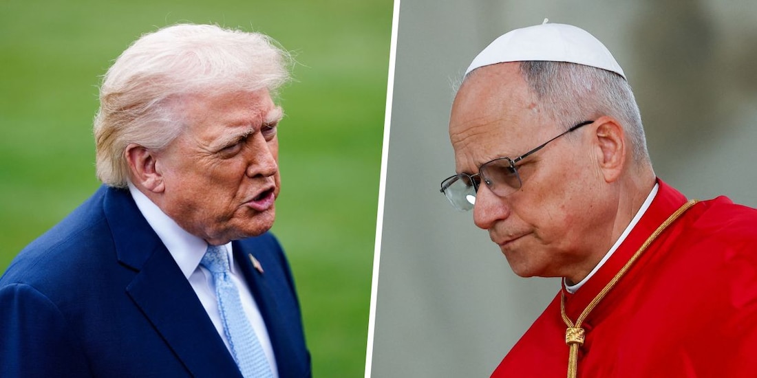 Papa León XIV (der.) responde a críticas del presidente de EU, Donald Trump (izq.).