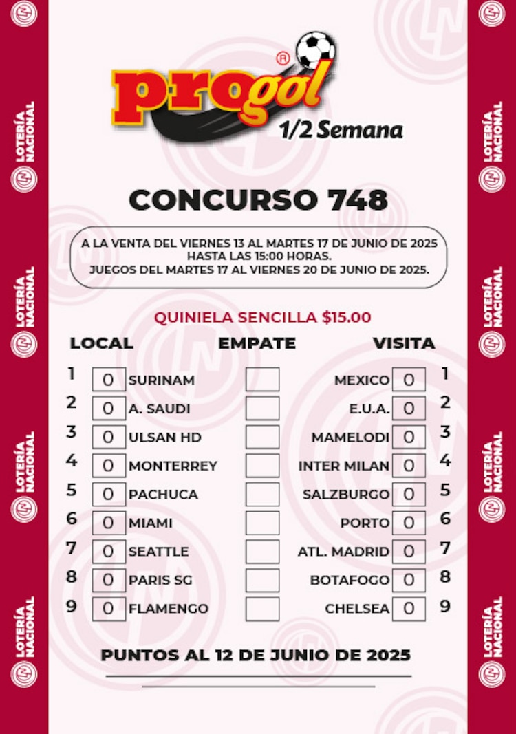 Quiniela Progol Media Semana 748.