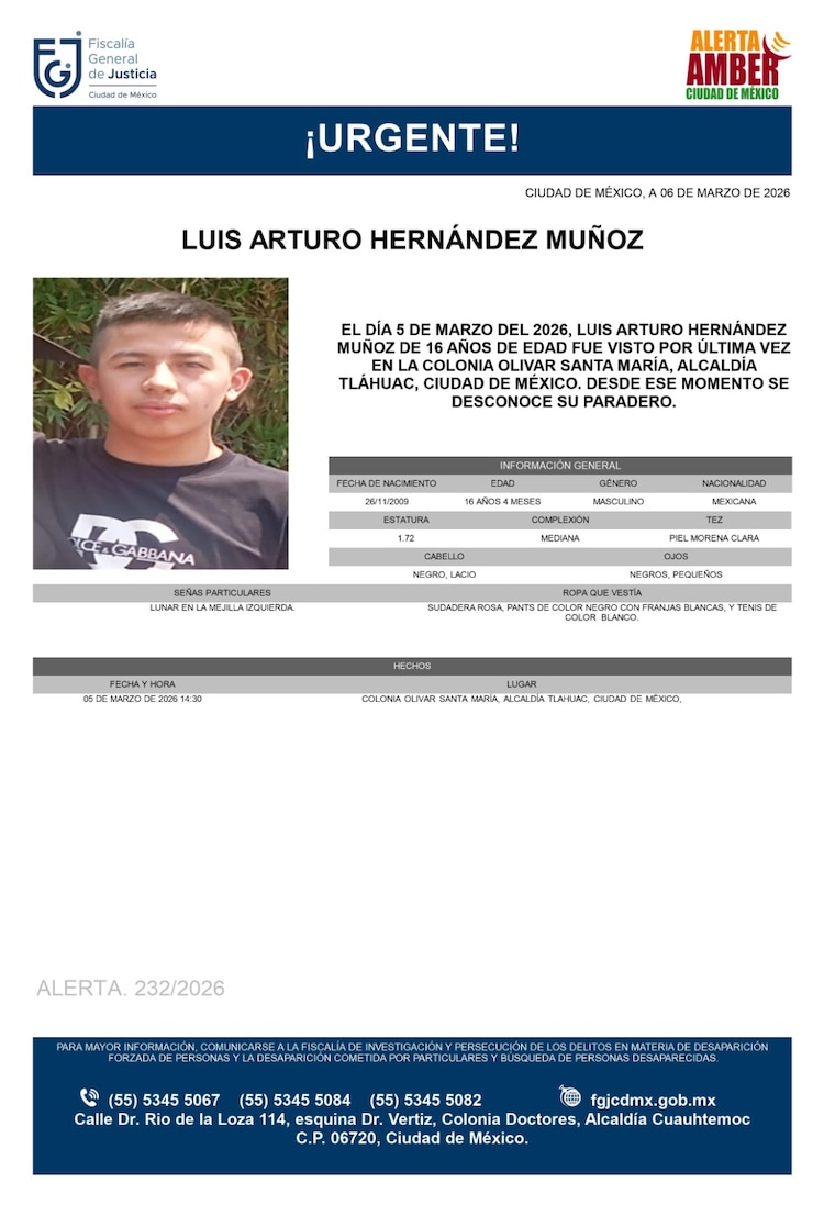 Alerta Amber de Luis Arturo Hernández Muñoz
