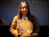 Charlyn Corral en su conferencia en Pachuca.