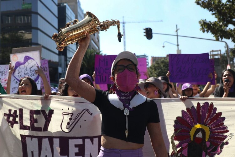 María Elena Ríos, durante la marcha del Día Internacional de la Mujer, el 8 de marzo pasado.