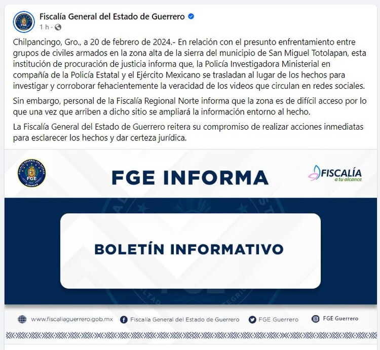 Comunicado de la Fiscalía de Guerrero.