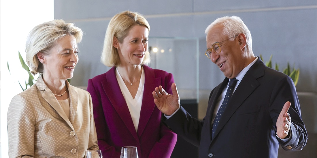 DE IZQ. a der.: Ursula von der Leyen, Kaja Kallas y António Costa, en Bélgica, en imagen de archivo.