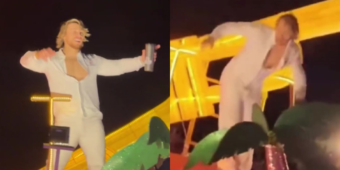 Aldo de Nigris se cae de carro alegórico