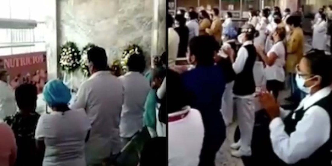 Personal del Hospital 21 del IMSS en Nuevo León da último adiós al jefe de Traumatología, fallecido por COVID.