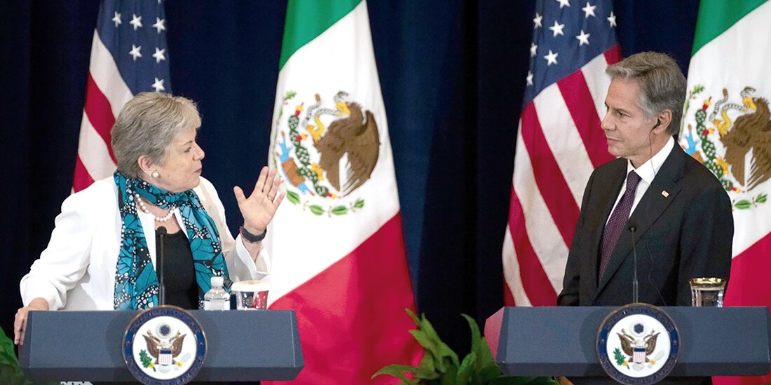 Alicia Bárcena y Antony Blinken en conferencia en el Departamento de Estado, ayer.