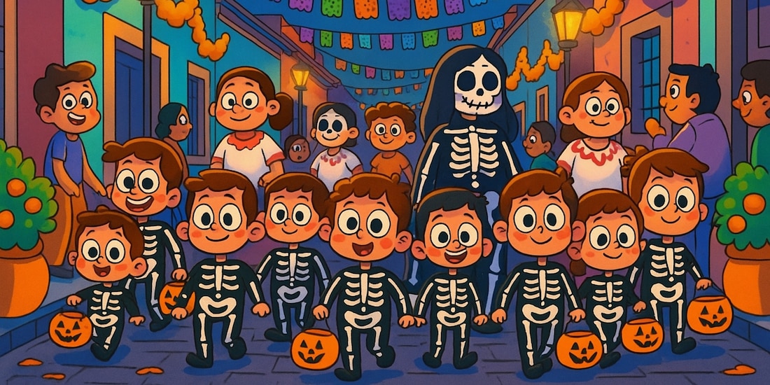 Niños pidiendo dulces el Día de Muertos