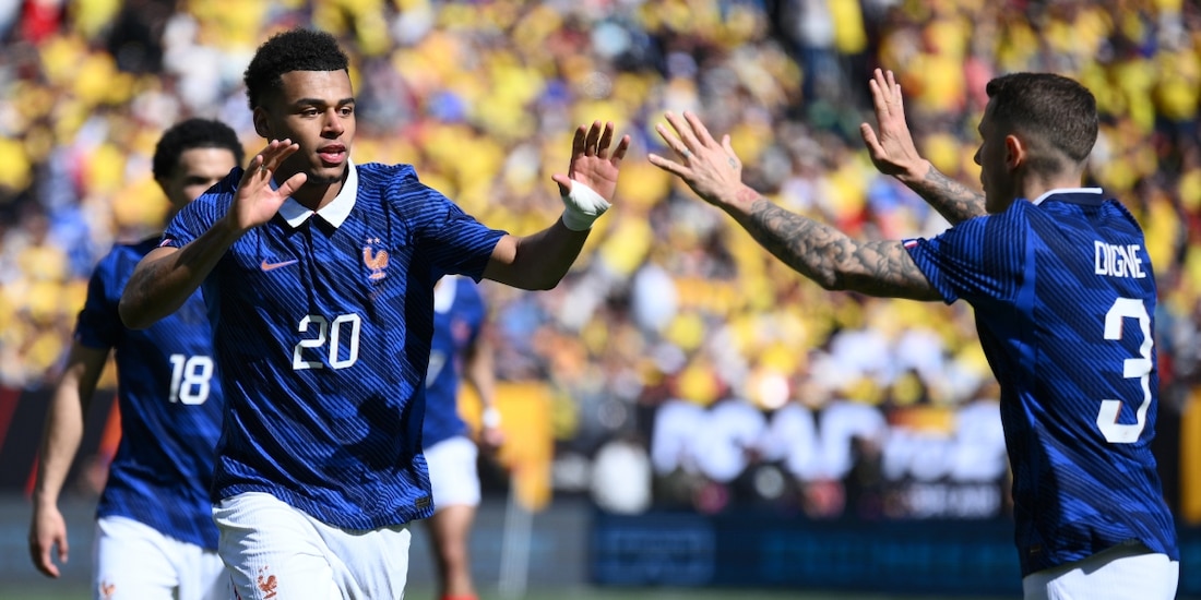 Désiré Doué (20) festeja uno de sus goles en el triunfo de Francia sobre Colombia.