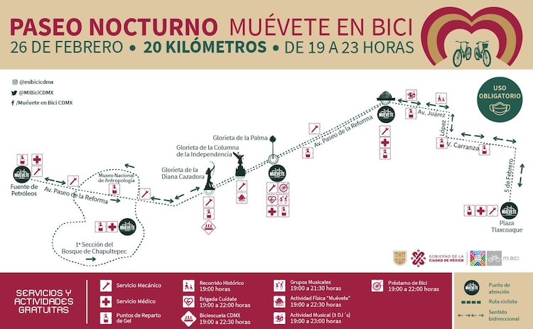 Mapa del recorrido oficial para el paseo nocturno de este sábado 26 de febrero.