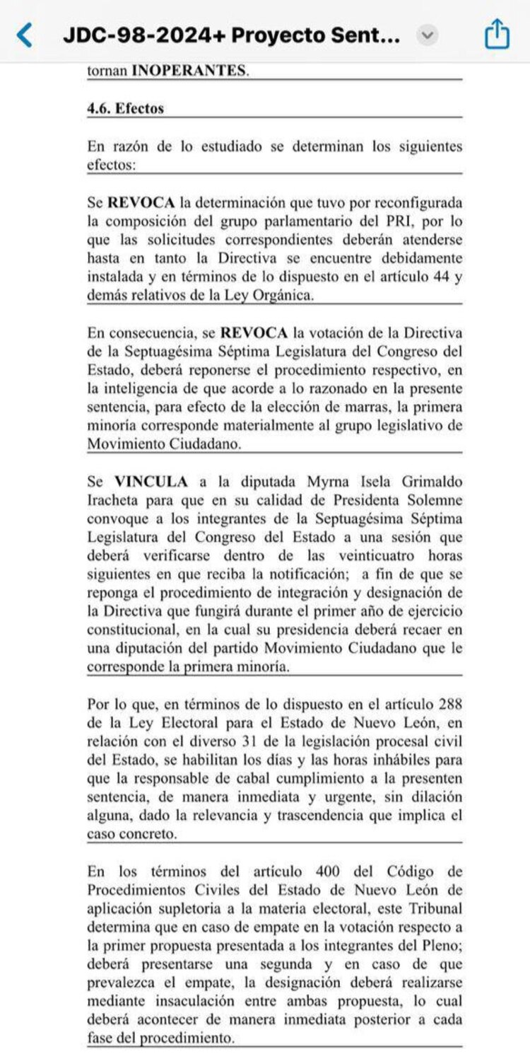 Tribunal Estatal Electoral anula la elección de la Mesa Directiva del Congreso de Nuevo León.