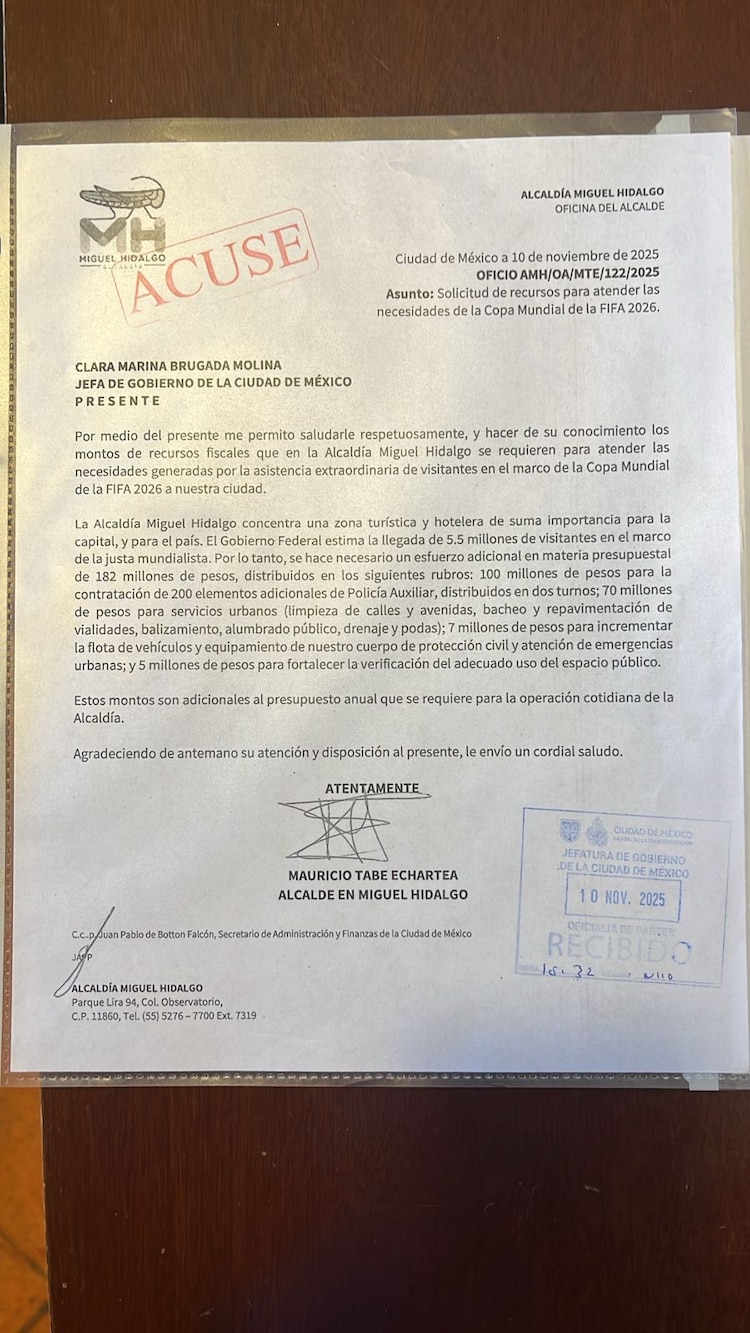 Oficio del alcalde Mauricio Tabe enviado a la Jefa de Gobierno.
