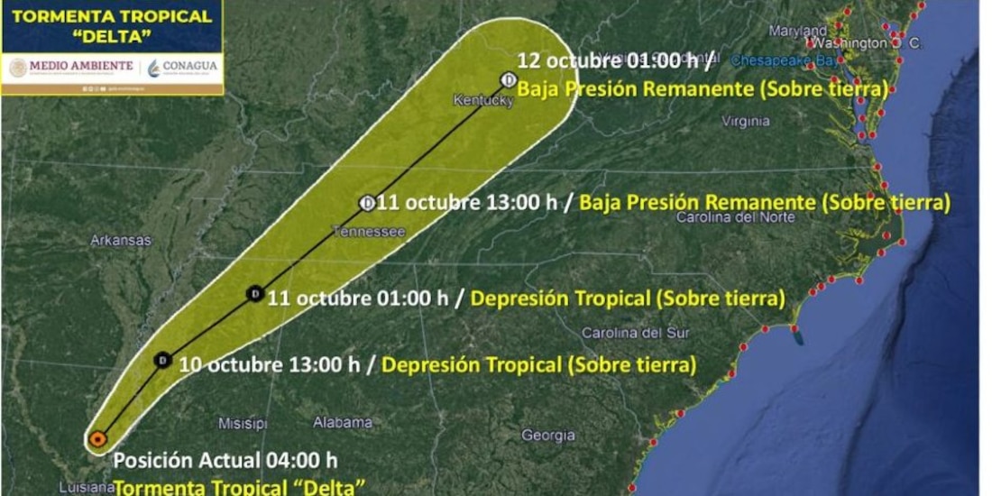 Los vientos máximos sostenidos de Delta eran de 65 km/h, informó el Centro Nacional de Huracanes.