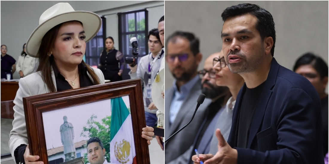 Jorge Álvarez Máynez, a la derecha, hizo un guiño al Movimiento del Sombrero, encabezado por Grecia Quiroz.