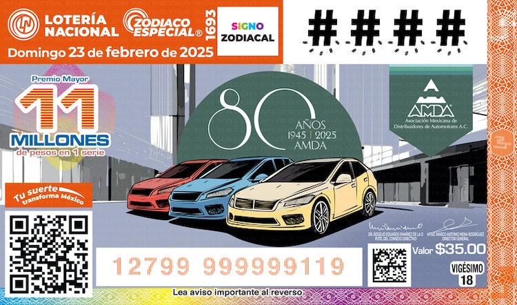 El billete del Sorteo Zodiaco Especial 1693 estuvo dedicado a los 80 años de la AMDA.
