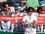 MANIFESTACIÓN, ayer, de personal del IMSS