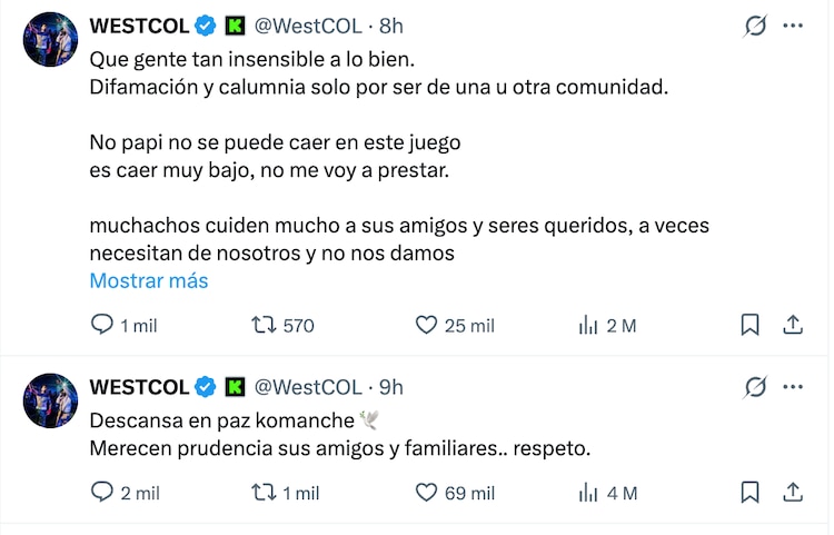 Westcol reacciona a la muerte de El Komanche