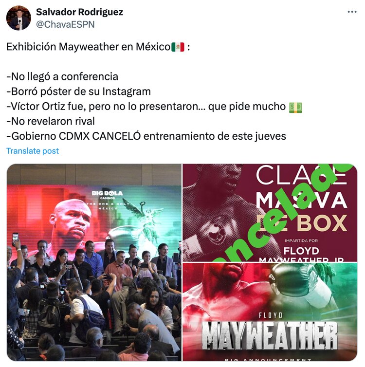 Ya no habrá clase masiva de box de Floyd Mayweather en el Zócalo de la CDMX.