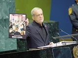 El presidente de Irán, Masoud Pezeshkian, durante su discurso en la Asamblea General de la ONU, ayer.