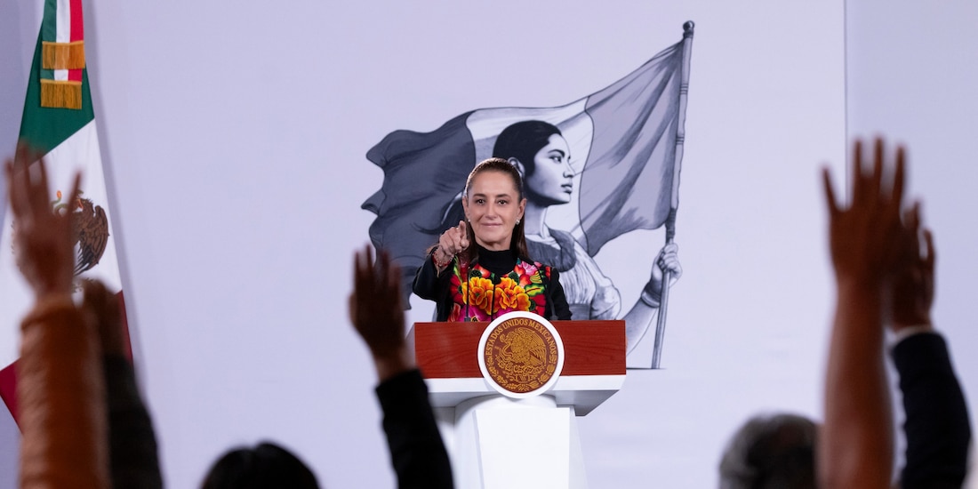 Claudia Sheinbaum, presidenta de México, desde la Conferencia del Pueblo.