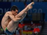 Rommel Pacheco durante un clavado en los Juegos Olímpicos de Tokio 2020.