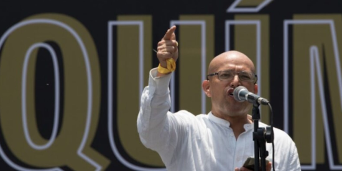 Israel Rivas, en manifestación de padres de niños con cáncer en julio de 2021.