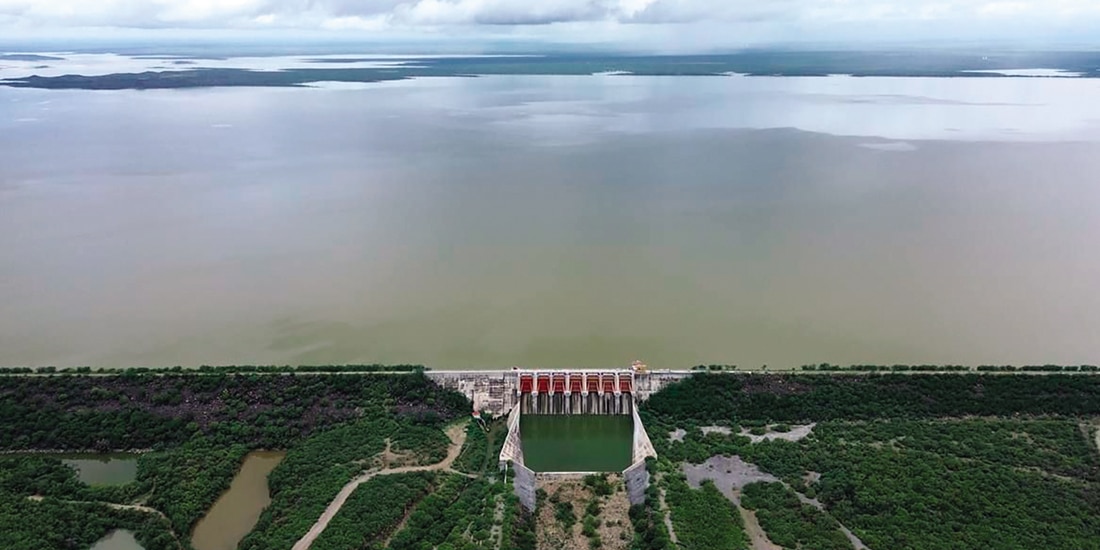 Vista aérea de una presa en la cuenca del río Bravo, en Nuevo León, en imagen de archivo.