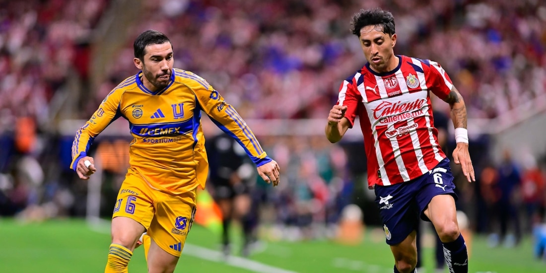 Una acción del Chivas vs Tigres, cuartos de final de vuelta del Torneo Clausura 2026 de la Liga MX