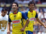 Ángel Reyna celebra el gol que anotó en el América vs Pumas del Clausura 2011, cotejo que se realizó en el Estadio Olímpico Universitario.