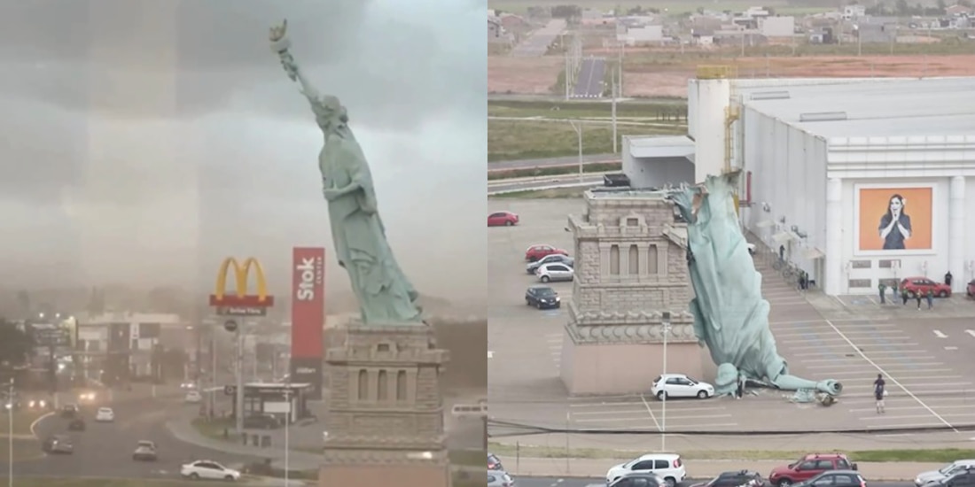 Réplica de Estatua de la Libertad cae por fuertes vientos