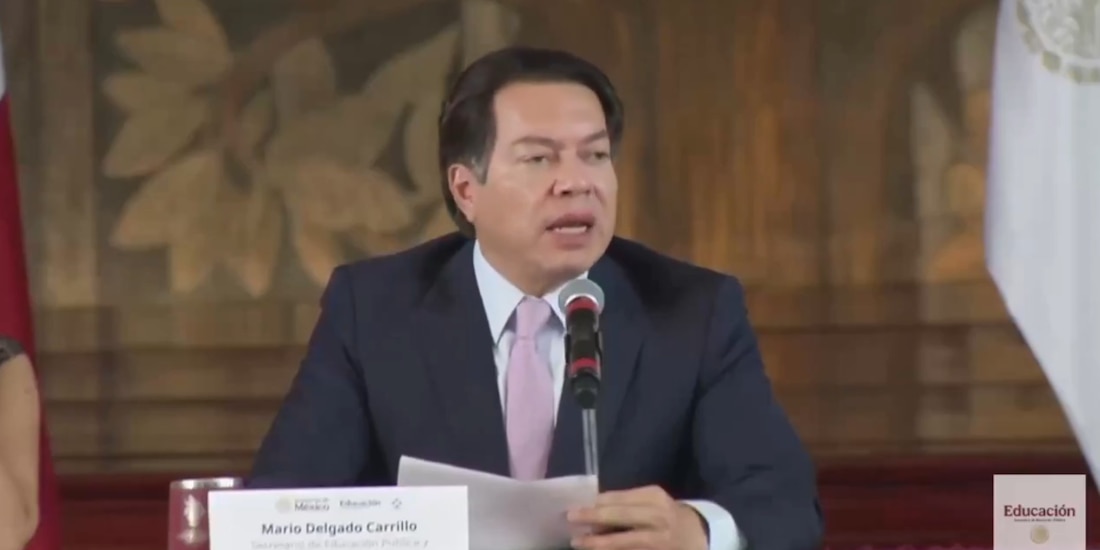 Mario Delgado, titular de la SEP, en conferencia.